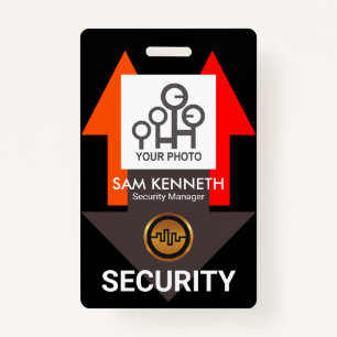 Chic Red Direction Arrows Security Photo Template Badge
