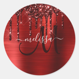 Chic Red Dripping Glitter Borhed Metal Glam Ronde Sticker