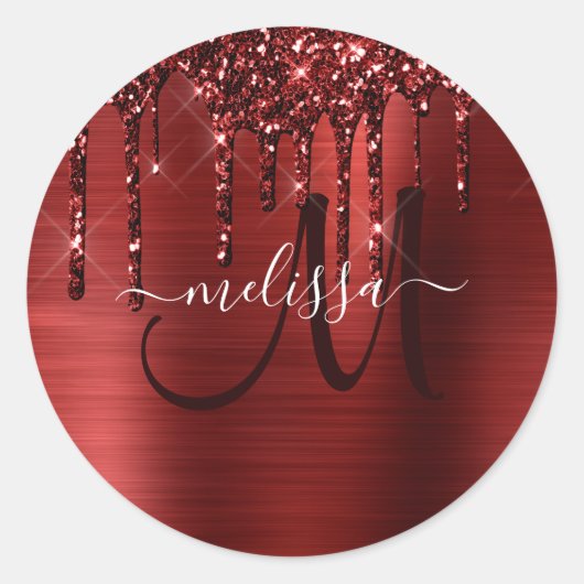 Chic Red Dripping Glitter Borhed Metal Glam Ronde Sticker (Voorkant)