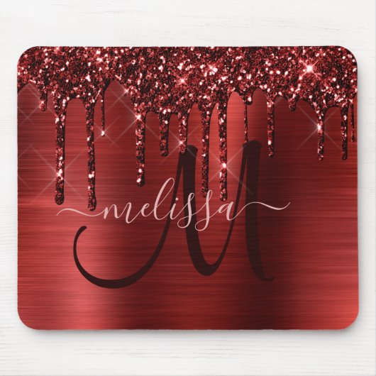 Chic Red Driving Glitter Metal Monogram Muis Muismat (Voorkant)