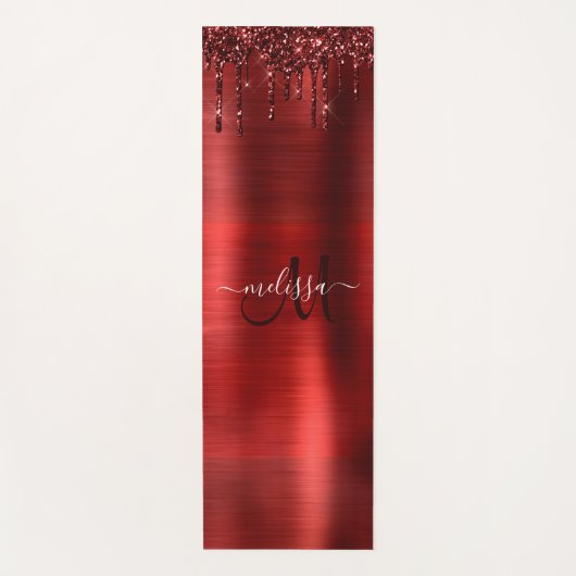 Chic Red Driving Glitter Monogram Naam Yogamat (Voorkant)
