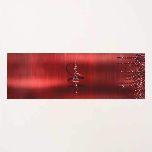 Chic Red Driving Glitter Monogram Naam Yogamat (Voorkant (horizontaal))