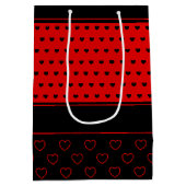 Chic Red en Black Hearts Pattern, Name Sjabloon Medium Cadeauzakje (Achterkant)