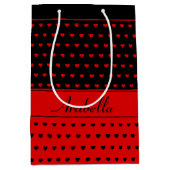 Chic Red en Black Hearts Pattern, Name Sjabloon Medium Cadeauzakje (Voorkant)