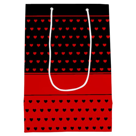 Chic Red en Black Hearts Pattern, Name Sjabloon Medium Cadeauzakje (Achterkant)