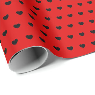 Chic Red en Black Hearts Pattern Wrapping Paper Cadeaupapier