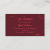 Chic Red en Burgundy Modern  met Monogram Visitekaartje (Achterkant)