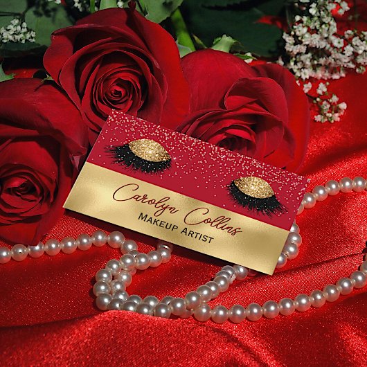 Chic Red en Gold Makeup Eyes Visitekaartje