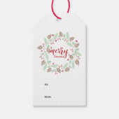 Chic Red en Green Holly en Pine Wreater Kerstmis Cadeaulabel (Voorkant)