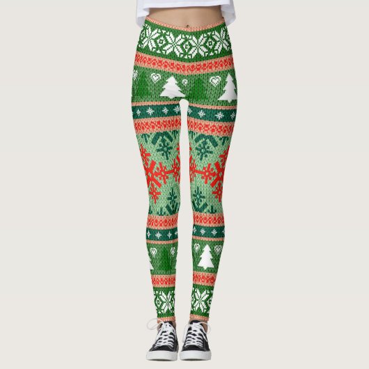 Chic Red en Green Plaid Sneeuwvlok Leggings (Voorkant)