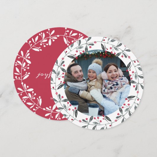 Chic Red en Green Waterverf Holly Kerstmis Wreater Kaart (Voorkant / Achterkant)