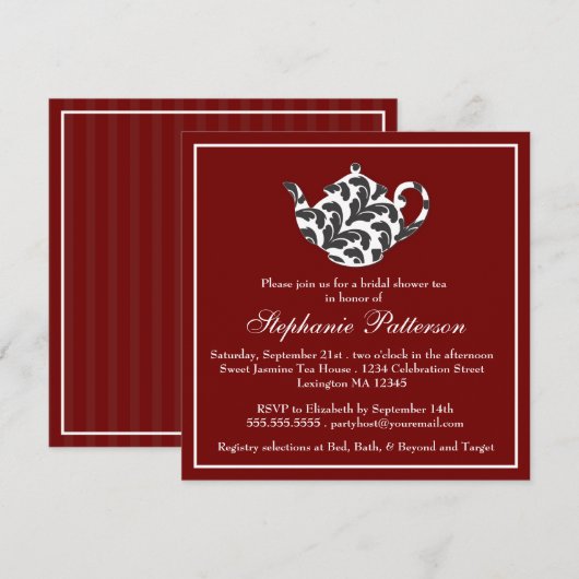 Chic Red en White w Damask Vrijgezellenfeest Tea P Kaart (Voorkant / Achterkant)