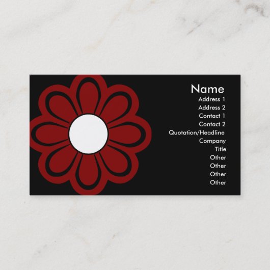Chic Red Flower op zwart Visitekaartje (Voorkant)