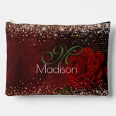 Chic red flower voor goudglitter monogram etui (Voorkant)