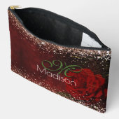 Chic red flower voor goudglitter monogram etui (Open)
