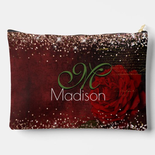 Chic red flower voor goudglitter monogram etui (Achterkant)