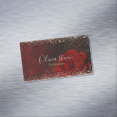 Chic red flower voor goudglitter monogram magnetisch visitekaartje (Voorbeeld)