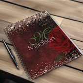 Chic red flower voor goudglitter monogram notitieboek