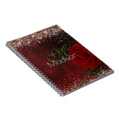 Chic red flower voor goudglitter monogram notitieboek (Rechterzijde)