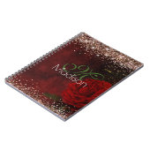 Chic red flower voor goudglitter monogram notitieboek (Linkerzijde)