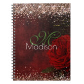 Chic red flower voor goudglitter monogram notitieboek (Voorkant)