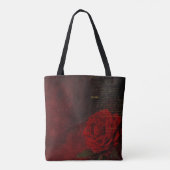Chic red flower voor goudglitter monogram tote bag (Achterkant)