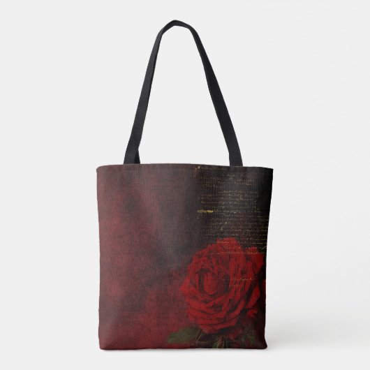 Chic red flower voor goudglitter monogram tote bag (Achterkant)