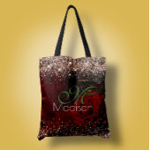 Chic red flower voor goudglitter monogram tote bag