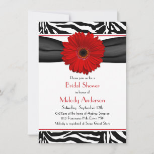 Chic Red Gerber Daisy Zebra Print Vrijgezellenfees Kaart