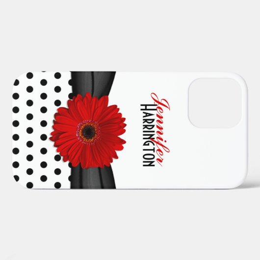 Chic Red Gerbera Daisy Polka Dot Case-Mate iPhone Case (Achterkant (horizontaal))