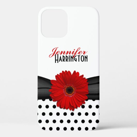 Chic Red Gerbera Daisy Polka Dot Case-Mate iPhone Case (Achterkant)