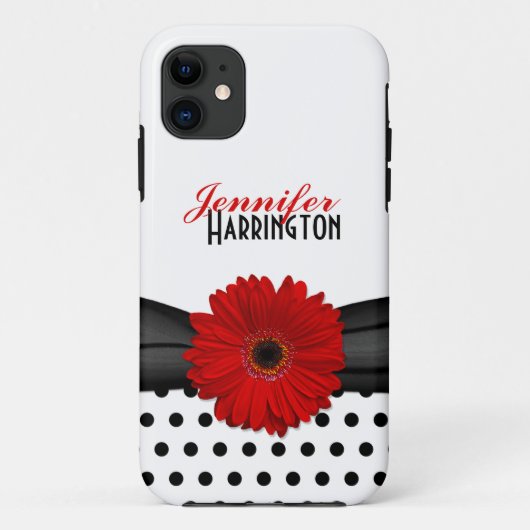 Chic Red Gerbera Daisy Polka Dot iPhone 5 Hoesje (Achterkant)