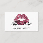 Chic Red Glitter Lips Makeup Artist Visitekaartje (Voorkant)