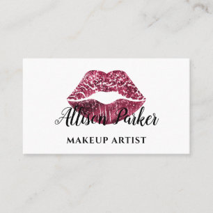 Chic Red Glitter Lips Makeup Artist Visitekaartje