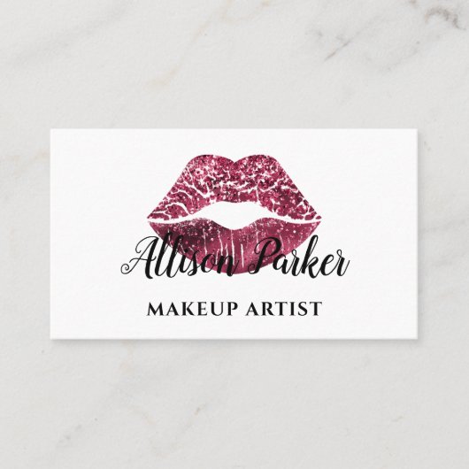 Chic Red Glitter Lips Makeup Artist Visitekaartje (Voorkant)