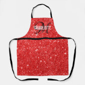 Chic red glitter monogram naam schort (Voorkant)