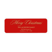 Chic Red & Gold Christmas Script Retouradres Etiket (Voorkant)
