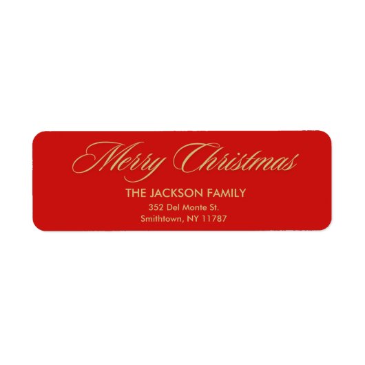Chic Red & Gold Christmas Script Retouradres Etiket (Voorkant)