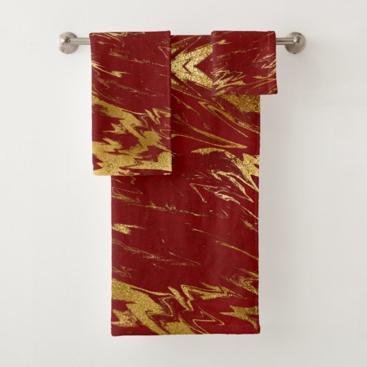 Chic Red Gold Faux Marmer Bad Handdoek (Insitu)
