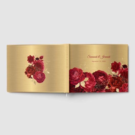 Chic Red Gold Floral bruiloft Gastenboek (Volledig)
