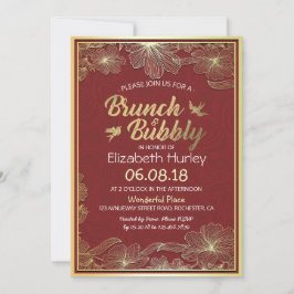 Chic Red Gold Floral Brunch en Bubble Vrijgezellen Kaart