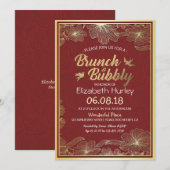 Chic Red Gold Floral Brunch en Bubble Vrijgezellen Kaart (Voorkant / Achterkant)