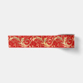 Chic Red Gold Floral Scroll Modern Pattern Satijnen Lint (Voorkant)
