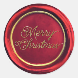 Chic Red & Gold Merry-kerstwaszegels Ronde Sticker