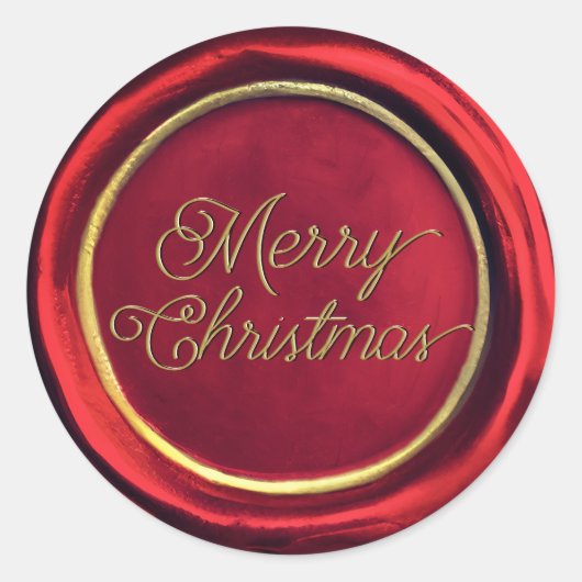 Chic Red & Gold Merry-kerstwaszegels Ronde Sticker (Voorkant)