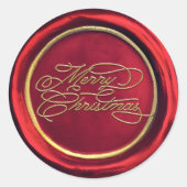 Chic Red & Gold Merry-kerstwaszegels Ronde Sticker (Voorkant)