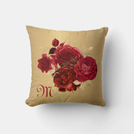 Chic Red Gold Monogram Initiaal  Kussen