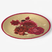 Chic Red Gold Rozen Floral Papieren Bordje (Gekanteld)