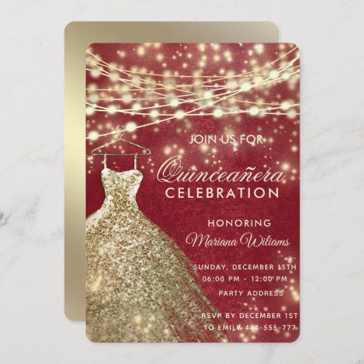 Chic red gold String licht glitter jurk Quince Kaart (Voorkant / Achterkant)