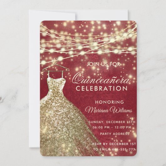 Chic red gold String licht glitter jurk Quince Kaart (Voorkant)